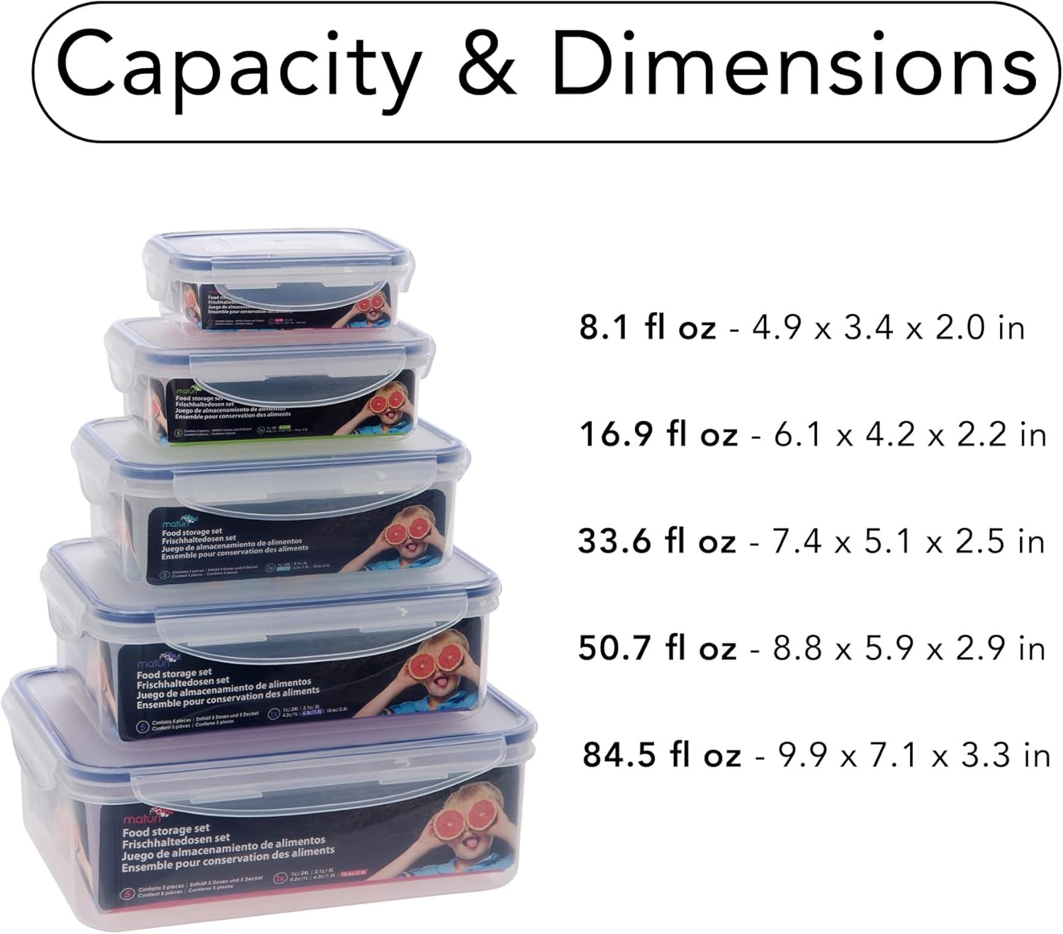 Lot de 5 boîtes alimentaires hermétiques