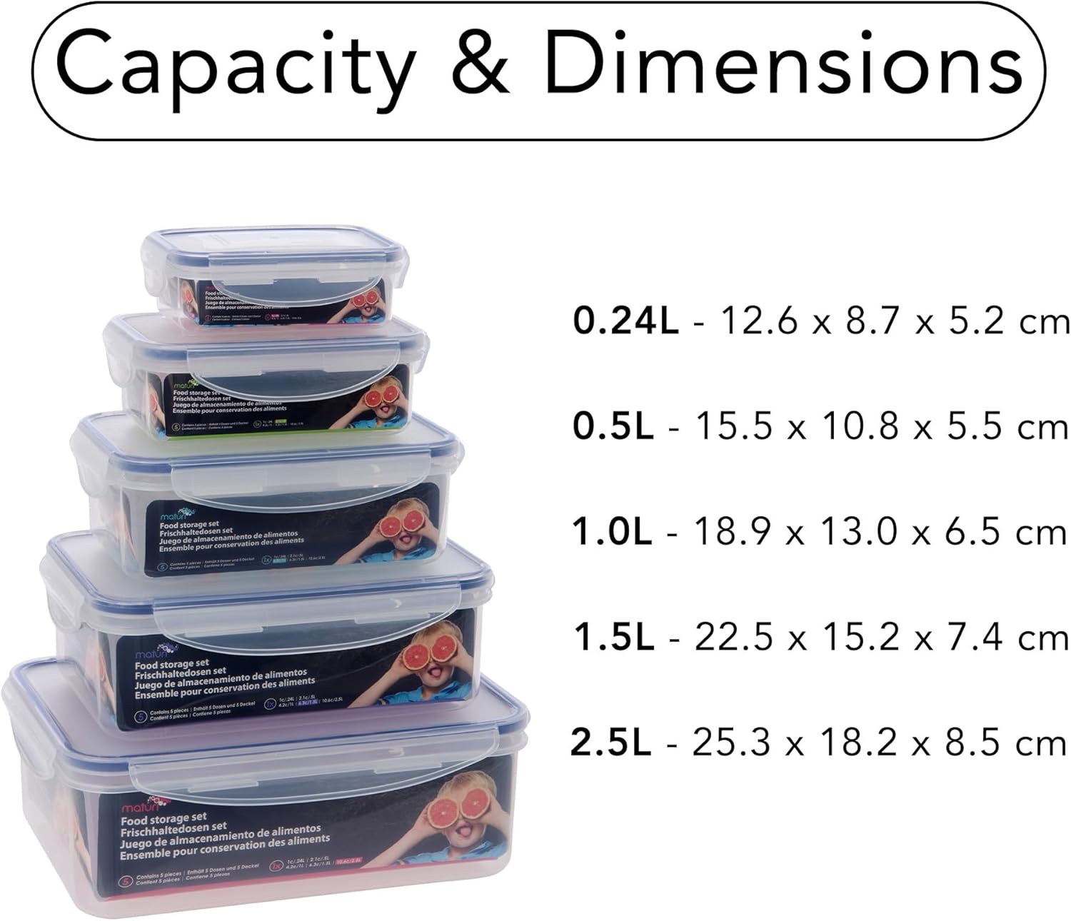Lot de 5 boîtes alimentaires hermétiques