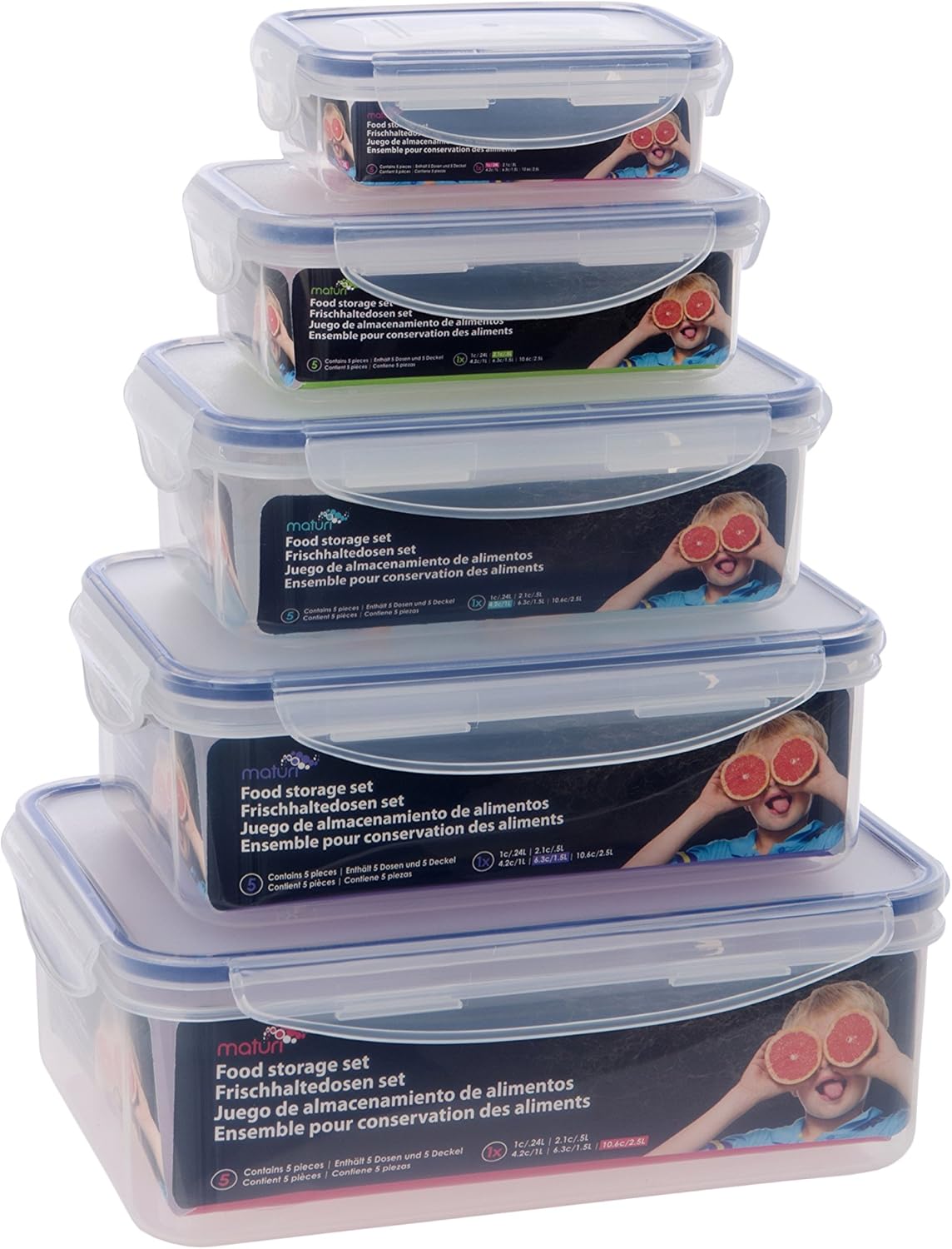 Lot de 5 boîtes alimentaires hermétiques