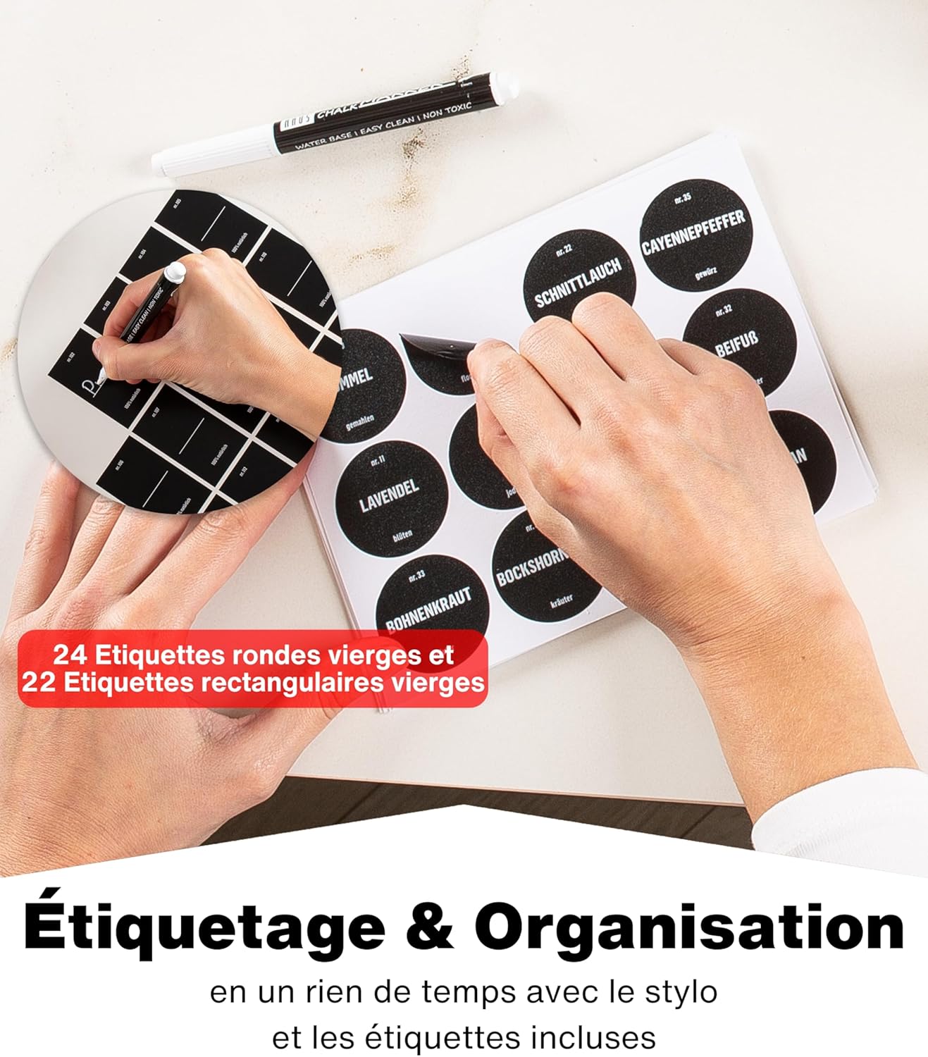 Set de 12 pots à épices en verre avec étiquettes